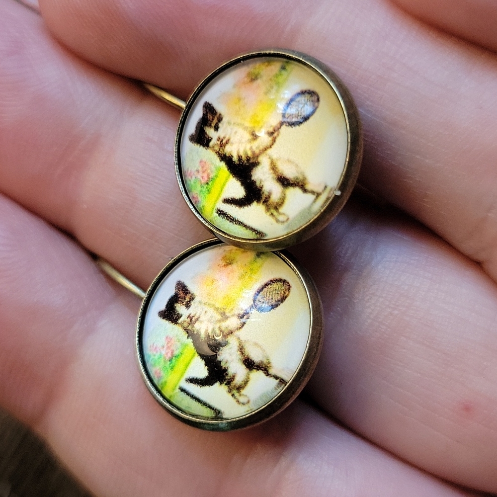 🔥LAST PAIR🔥Tennis Cat Drop Earrings - Picture 2 of 4